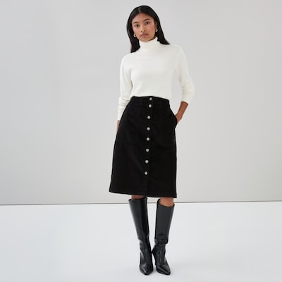 Corduroy Midi Skirt - JF Black