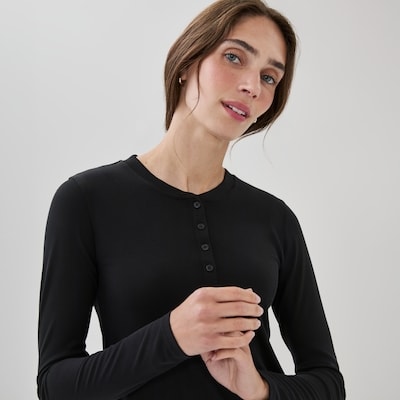 Active SoftWash Henley Long Sleeve Top - Black