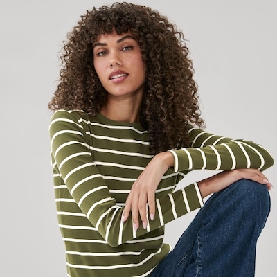 Striped Organic Cotton Long Sleeve Top - Khaki Green