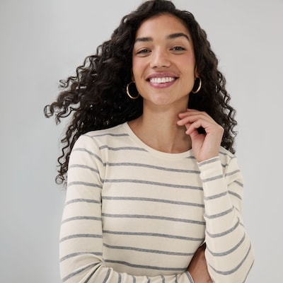 Striped Organic Cotton Long Sleeve Top - Cream
