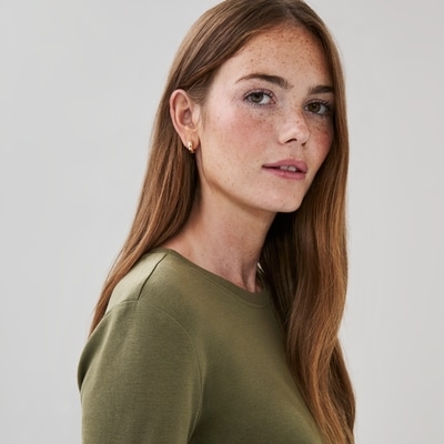 Organic Cotton Long Sleeve Top - Khaki Green
