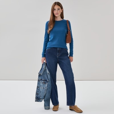 Organic Cotton Long Sleeve Top - Light Navy