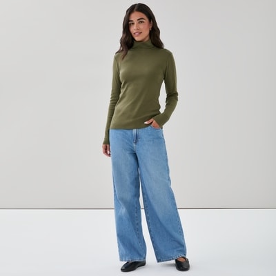 Organic Cotton Turtleneck - Khaki Green