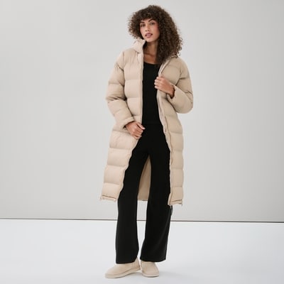 Hooded Long Puffer Jacket - Stone