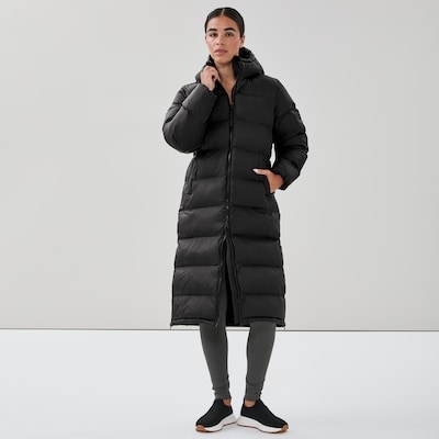 Veste longue matelassée à capuchon - Noir