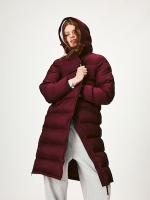 Hooded Long Puffer Jacket - Maroon
