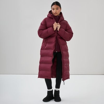 Veste longue matelassée à capuchon - Marron