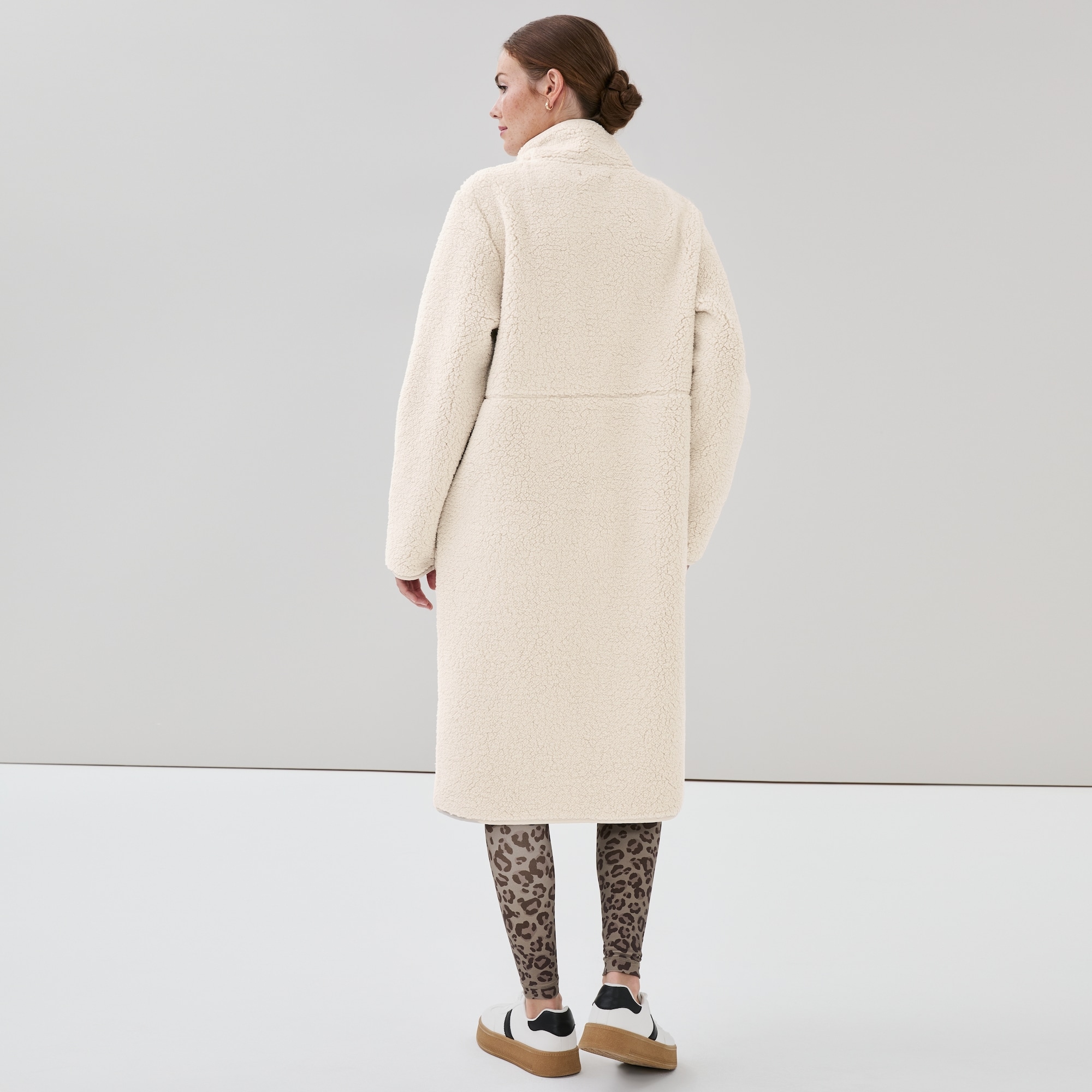 Veste midi en molleton effet peau de mouton