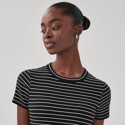T-shirt côtelé à coupe ajustée - Noir