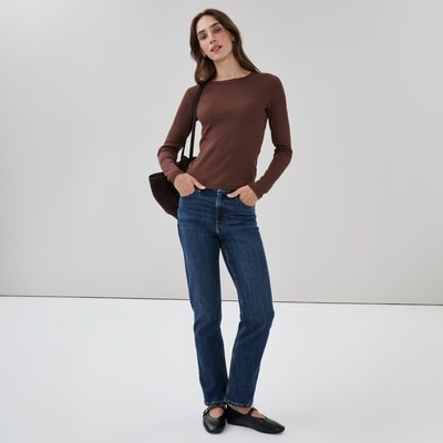 Striped Slim-Fit Ribbed Long Sleeve Top - Dark Brown