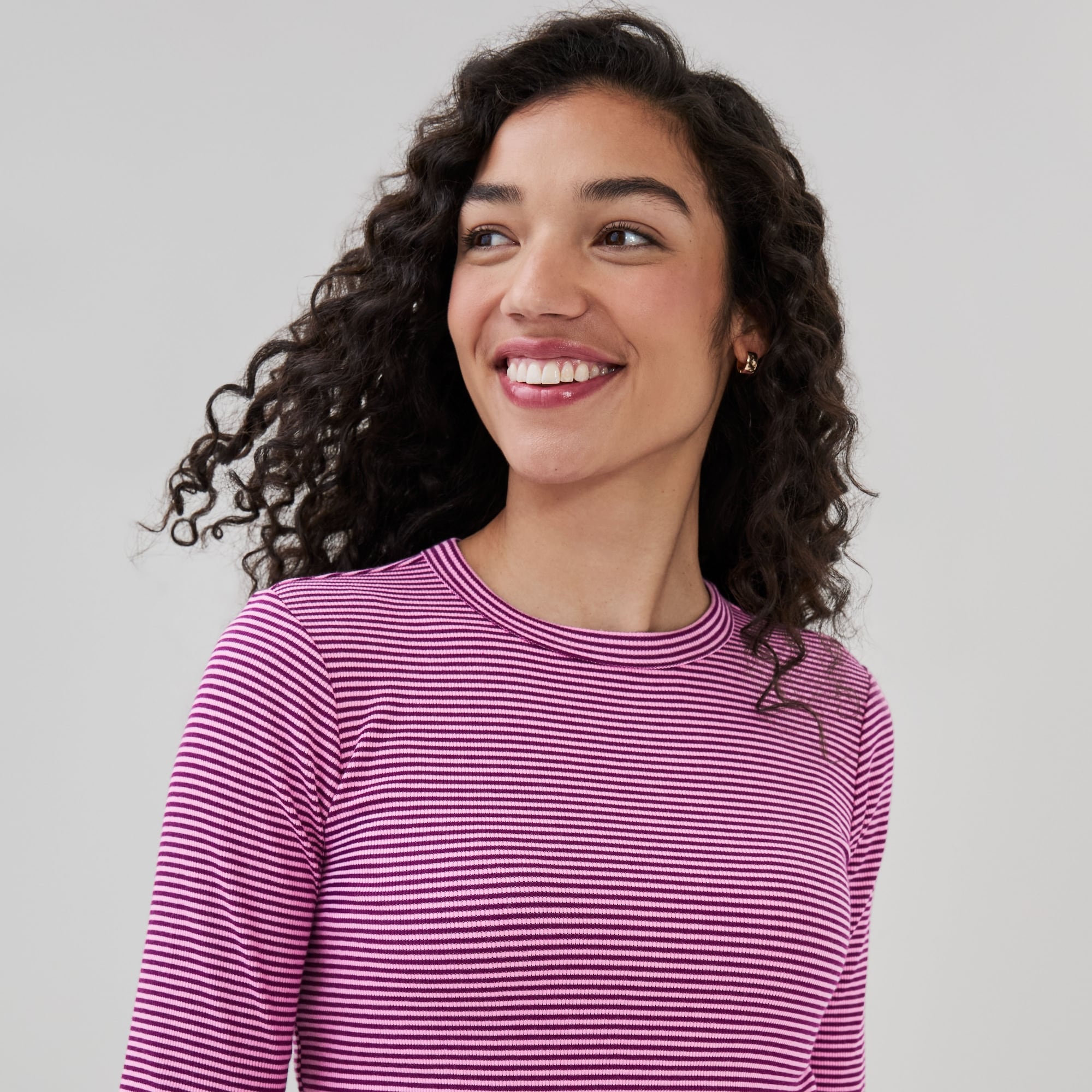 Striped Slim-Fit Ribbed Long Sleeve Top