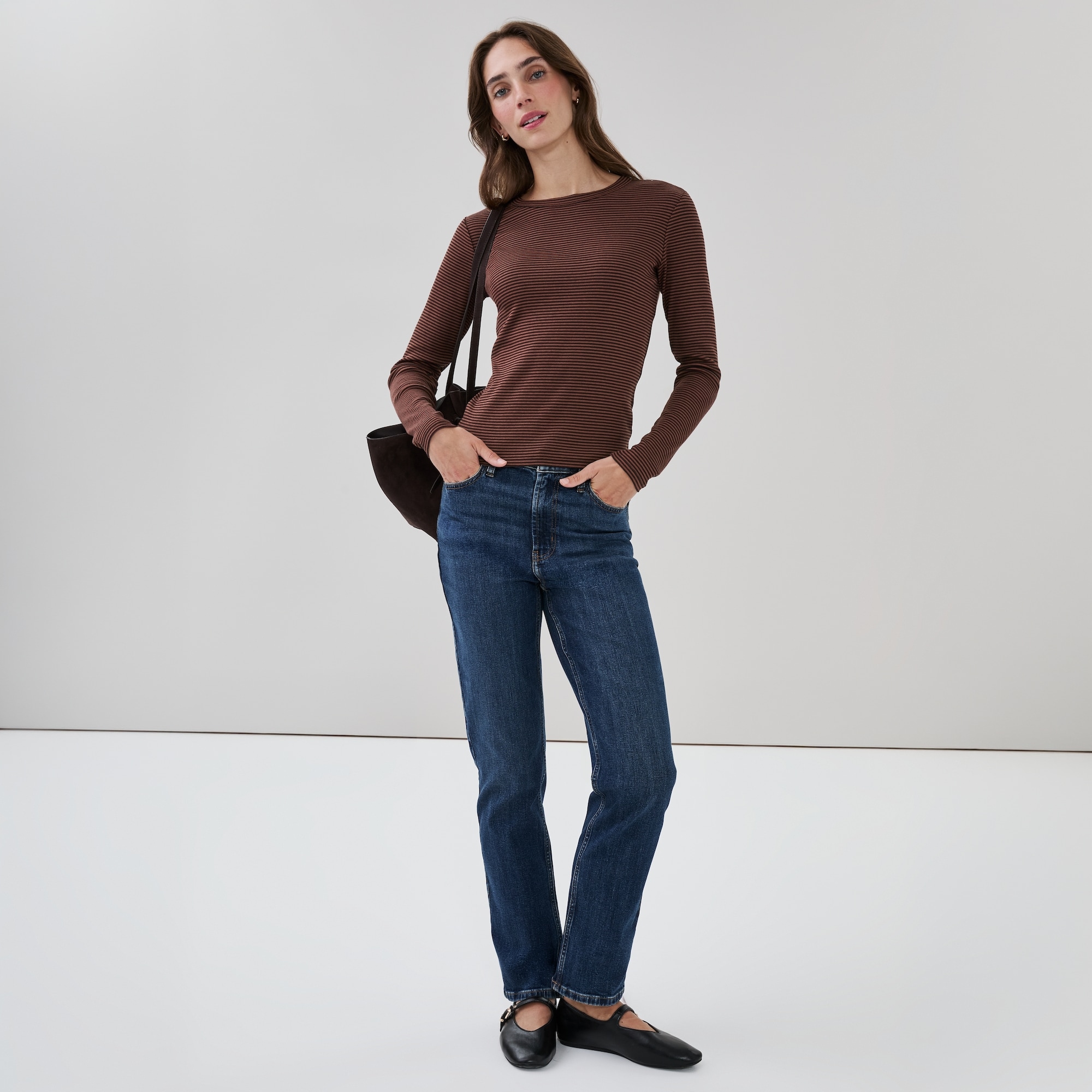 Striped Slim-Fit Ribbed Long Sleeve Top