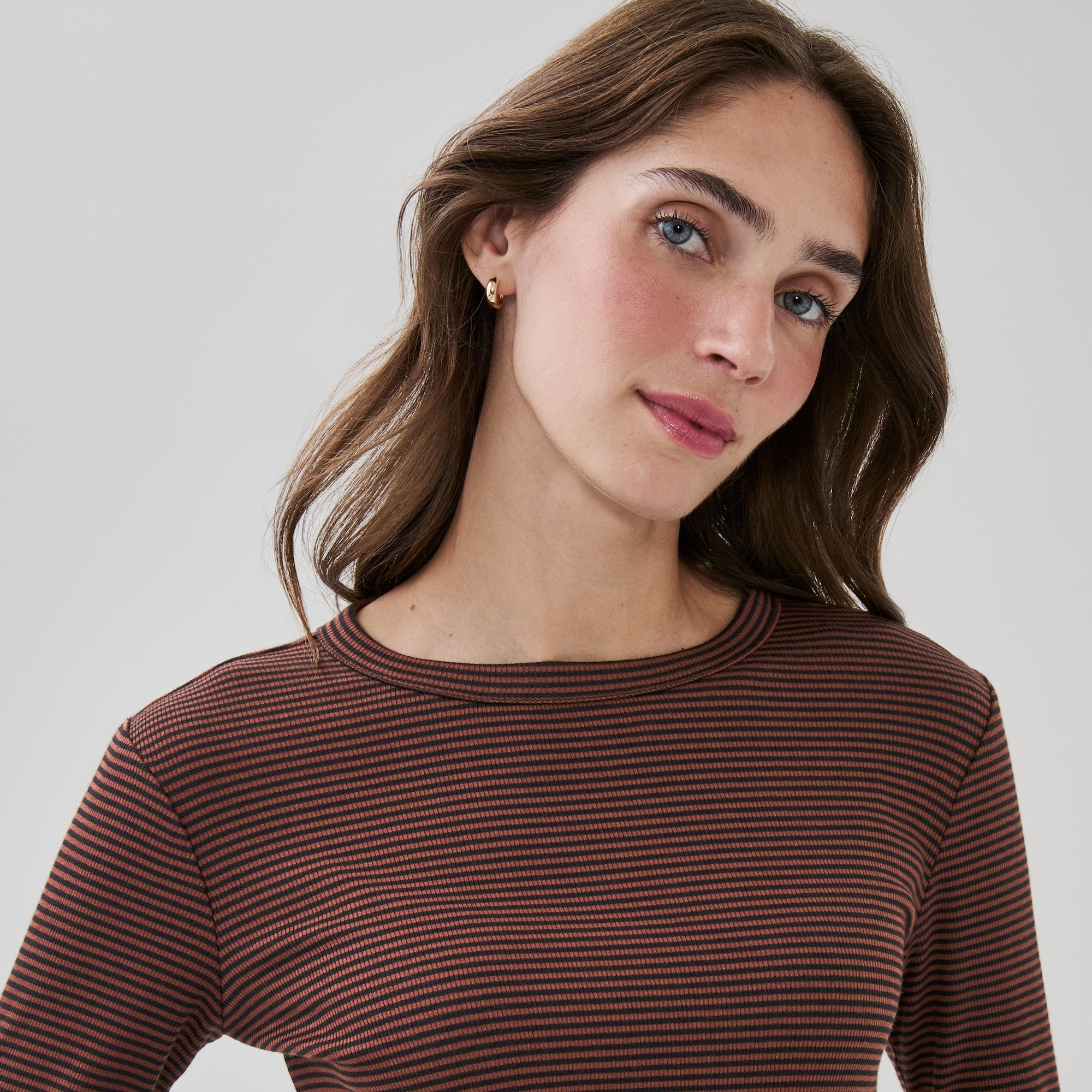 Striped Slim-Fit Ribbed Long Sleeve Top