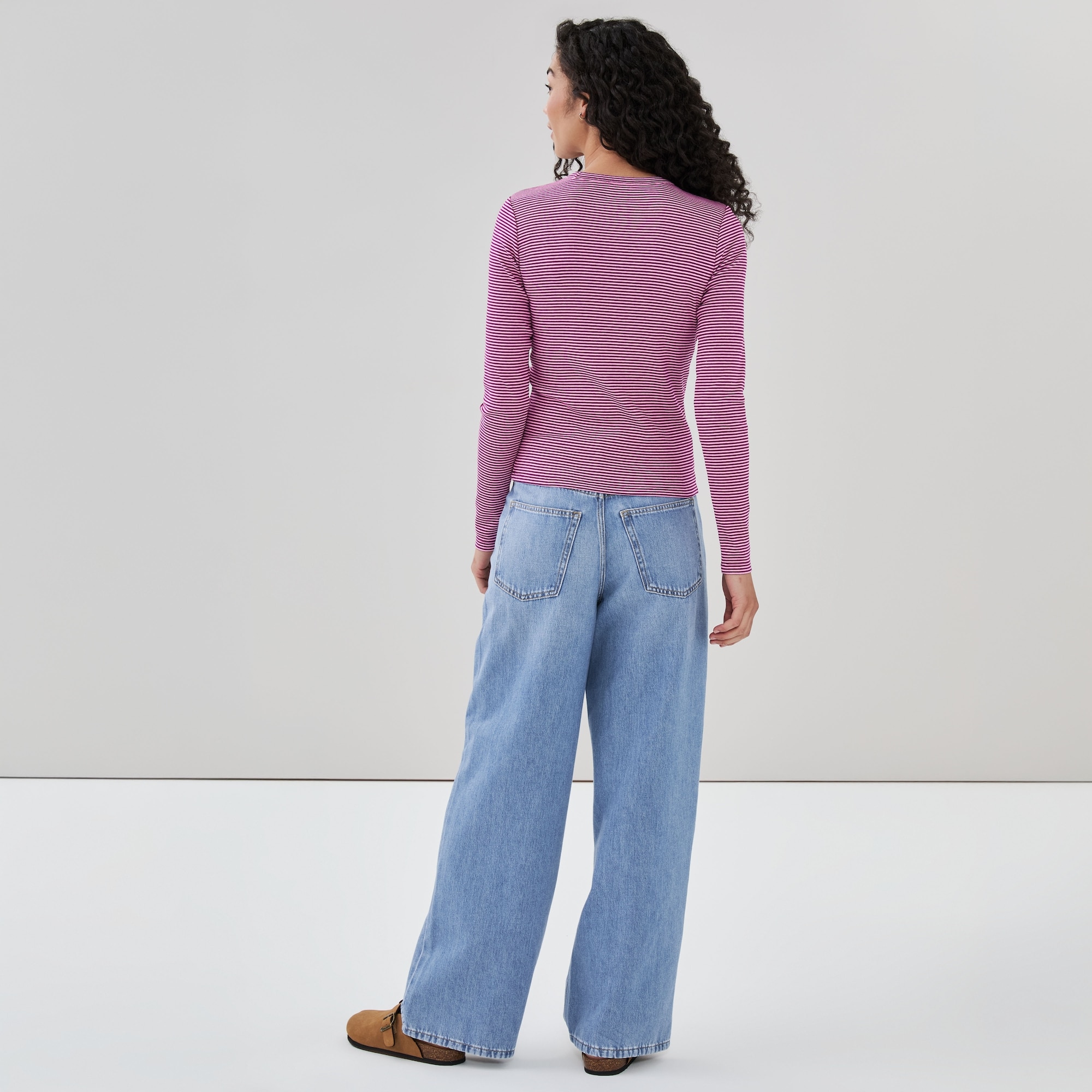 Striped Slim-Fit Ribbed Long Sleeve Top
