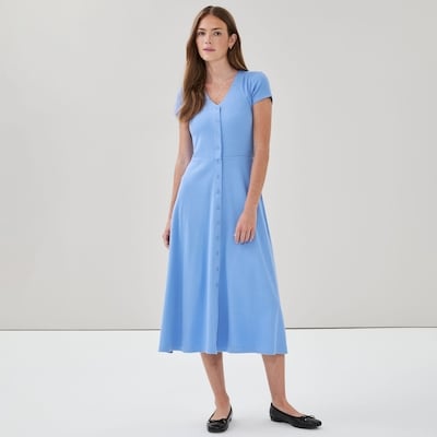 Robe midi boutonnée sur l’avant - Bleu Vif