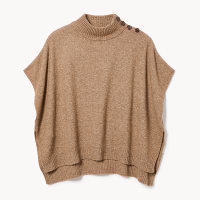 Mock Neck Poncho - Brown