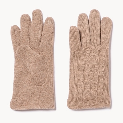 Cable Knit Gloves - Khaki Brown