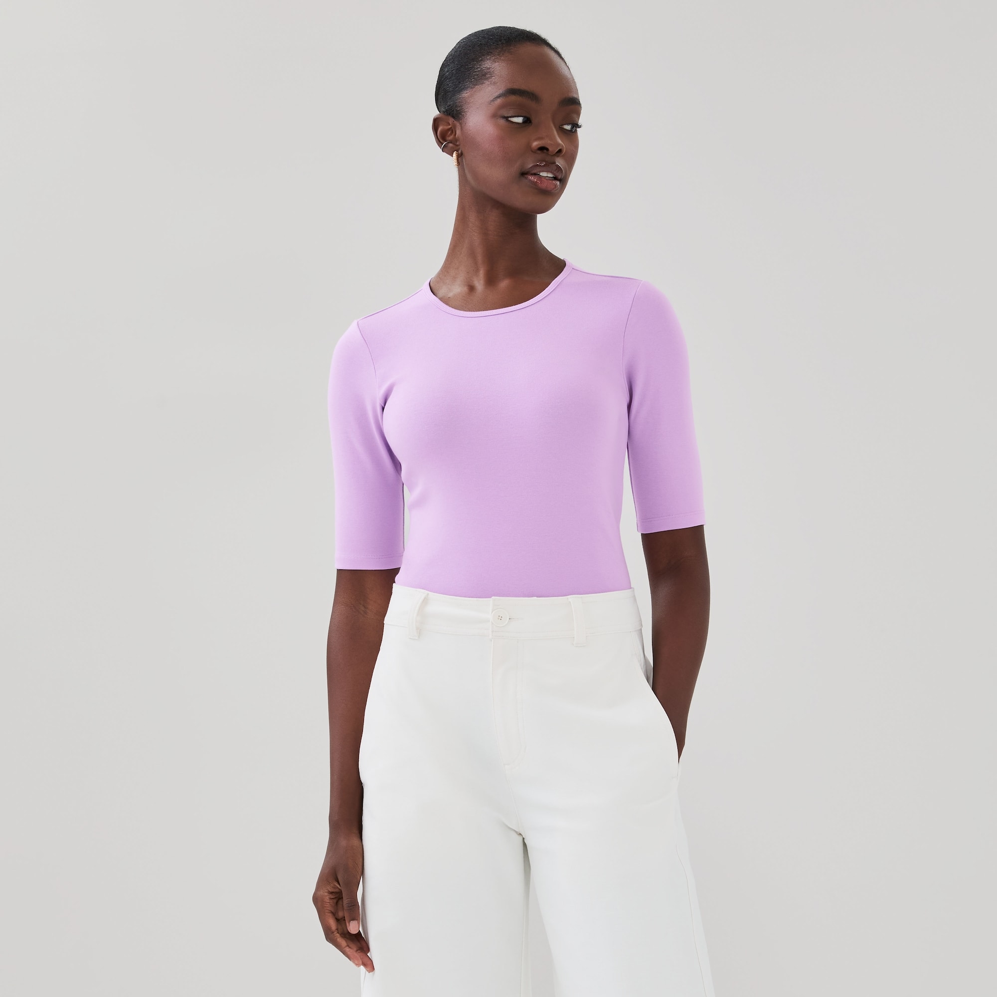 Ribbed Quarter Sleeve T-Shirt