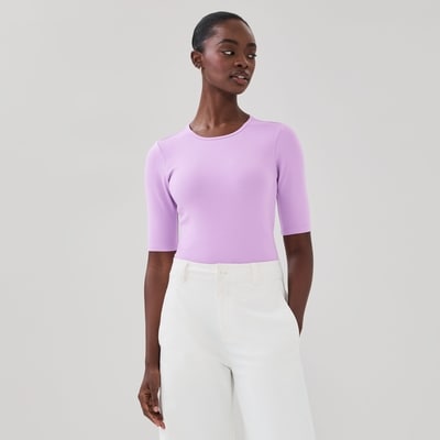 T-shirt côtelé à manches trois-quarts - Lilas