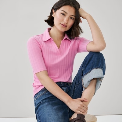Polo côtelé - Rose
