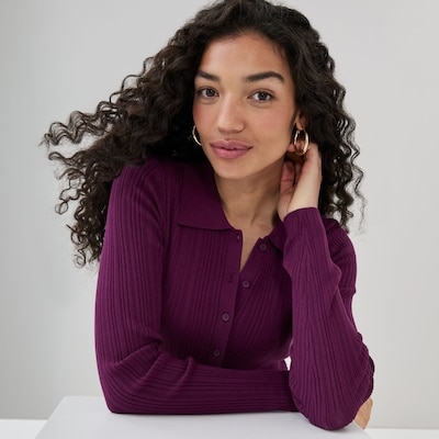 Polo Cardigan - Maroon