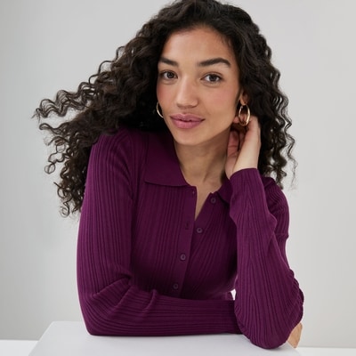Cardigan style polo - Marron