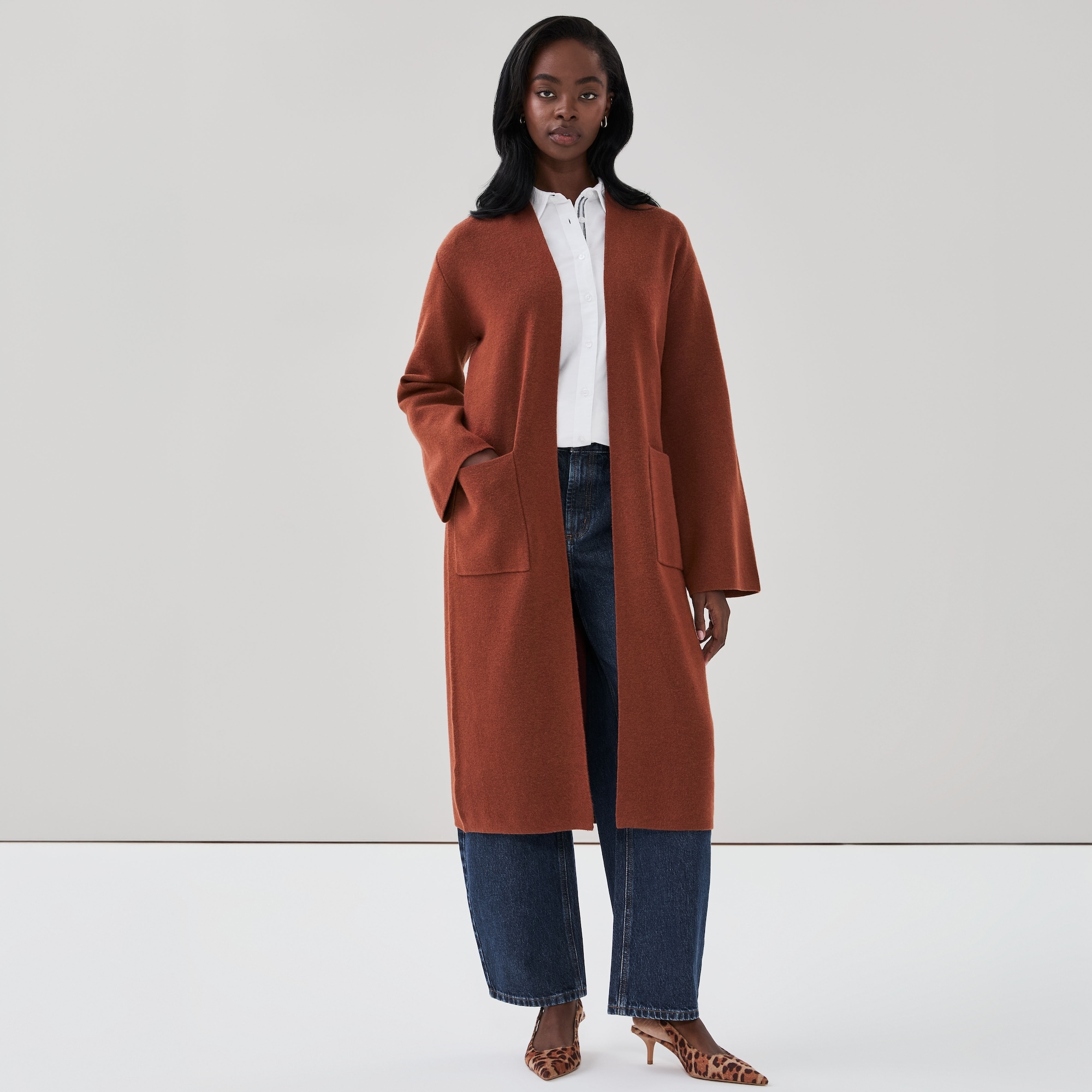 Long Cardigan in Dark Copper from Joe Fresh
