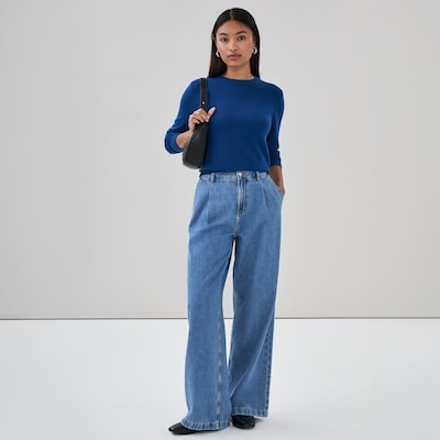 Cotton Cashmere Blend Sweater - Light Navy