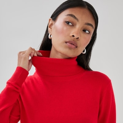 Cotton Cashmere Blend Turtleneck - Red