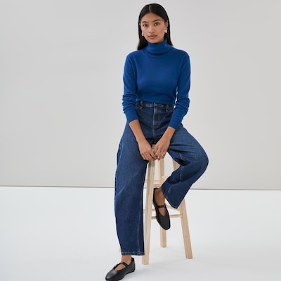 Cotton Cashmere Blend Turtleneck - Light Navy