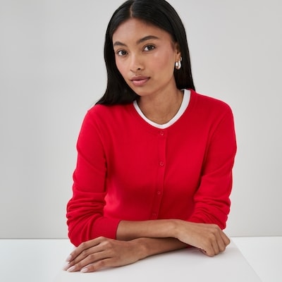 Cotton Cashmere Blend Cardigan - Red