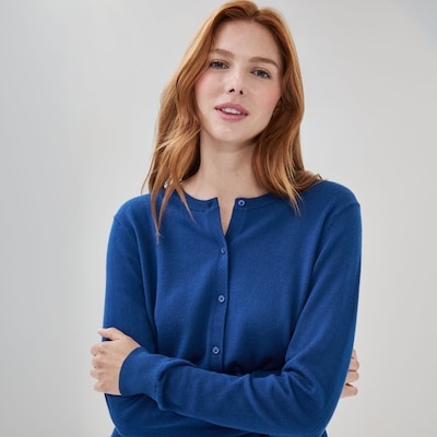 Cotton Cashmere Blend Cardigan - Light Navy