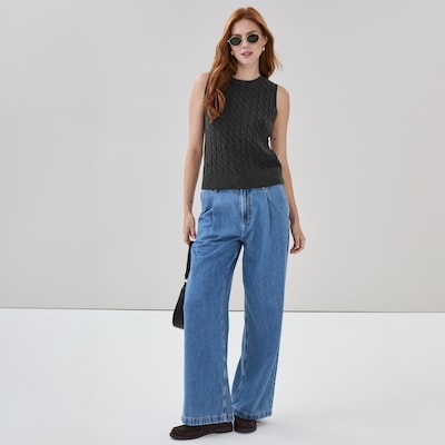 Cable Knit Sweater Vest - Dark Charcoal Mix