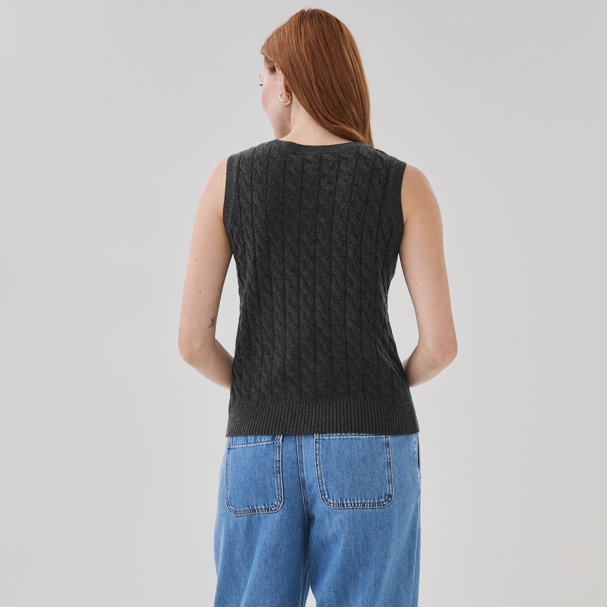Cable Knit Sweater Vest in Dark Charcoal Mix from Joe Fresh