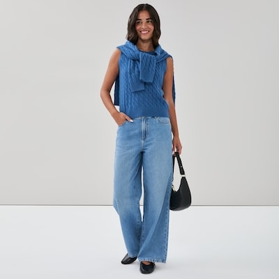 Cable Knit Sweater Vest - Blue