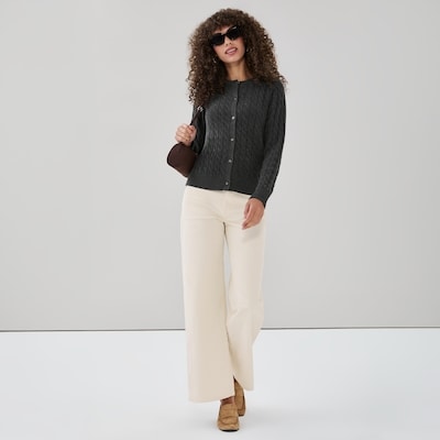 Cable Knit Cardigan - Dark Charcoal Mix