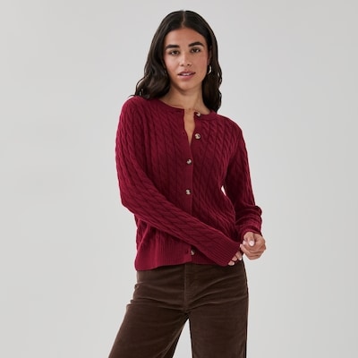 Cable Knit Cardigan - Dark Red