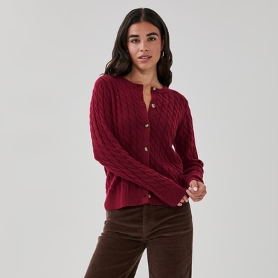 Cable Knit Cardigan - Dark Red