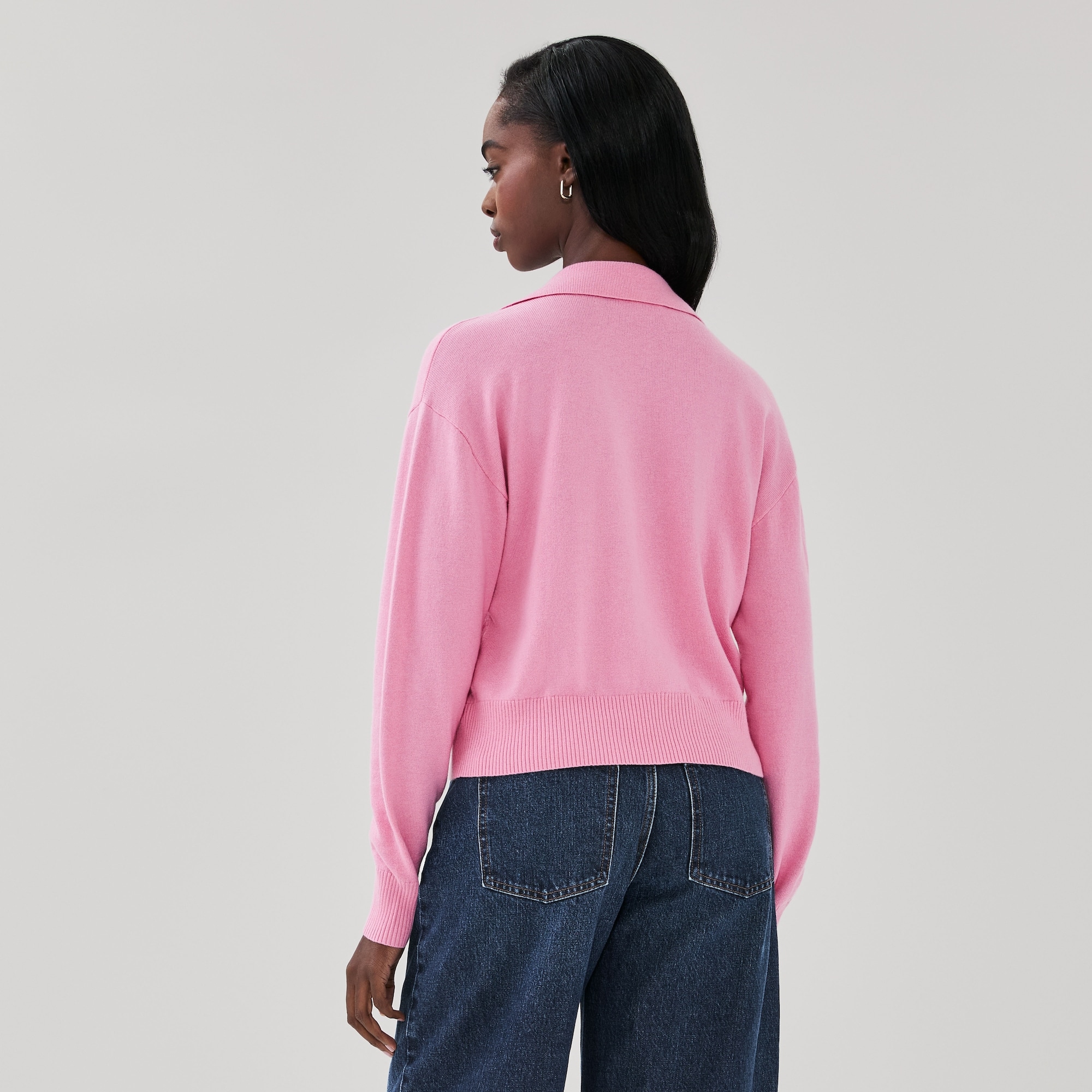Cotton Cashmere Blend Polo Sweater
