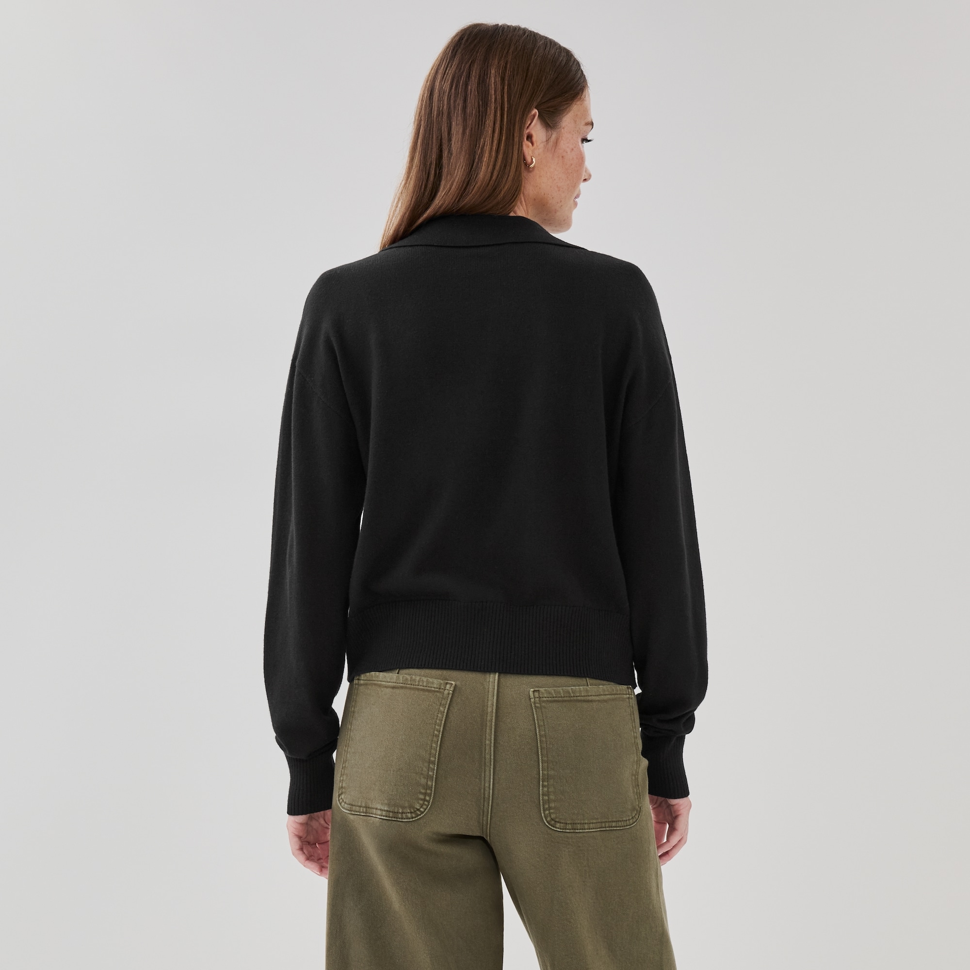 Cotton Cashmere Blend Polo Sweater