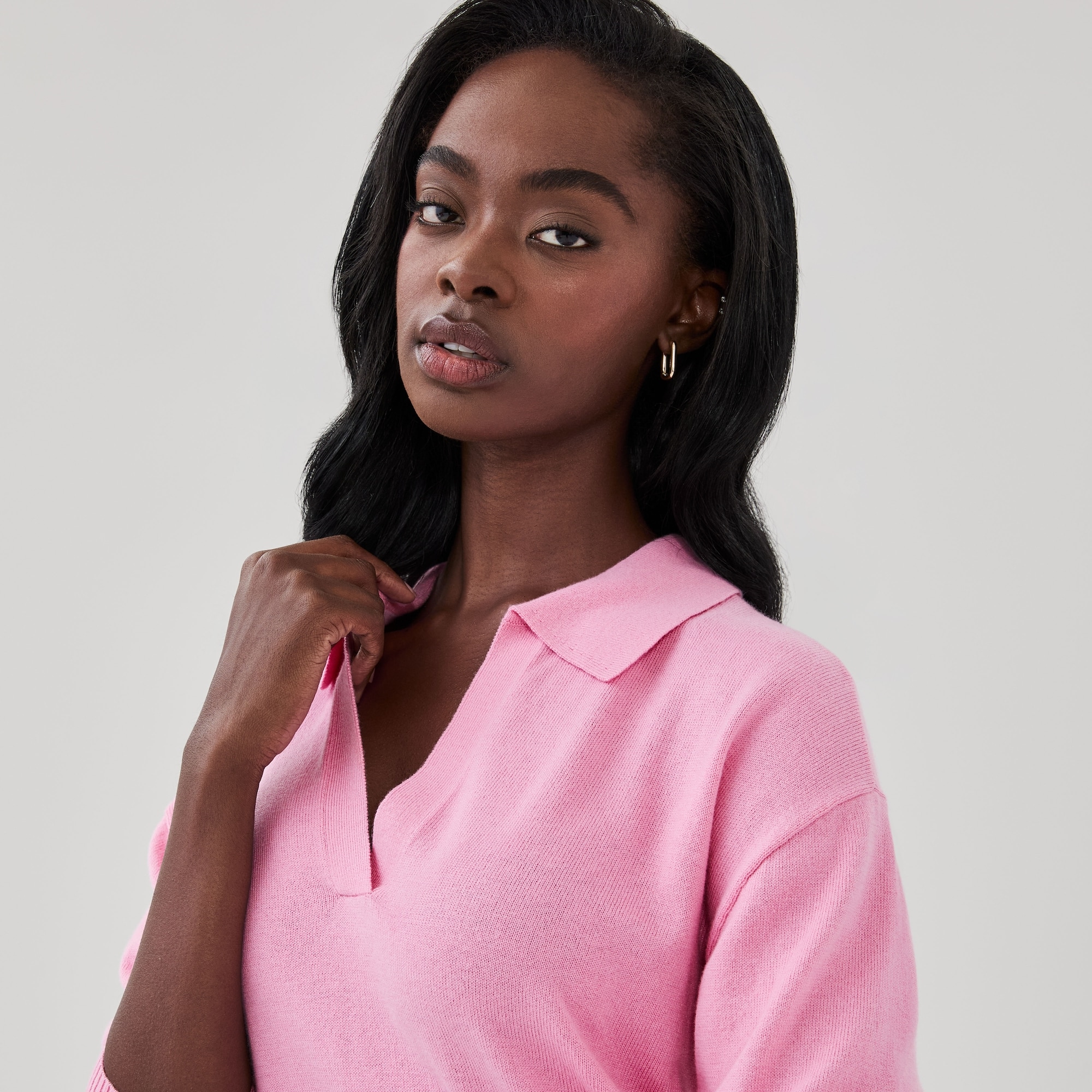 Cotton Cashmere Blend Polo Sweater