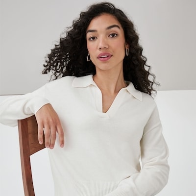 Cotton Cashmere Polo Sweater - Cream