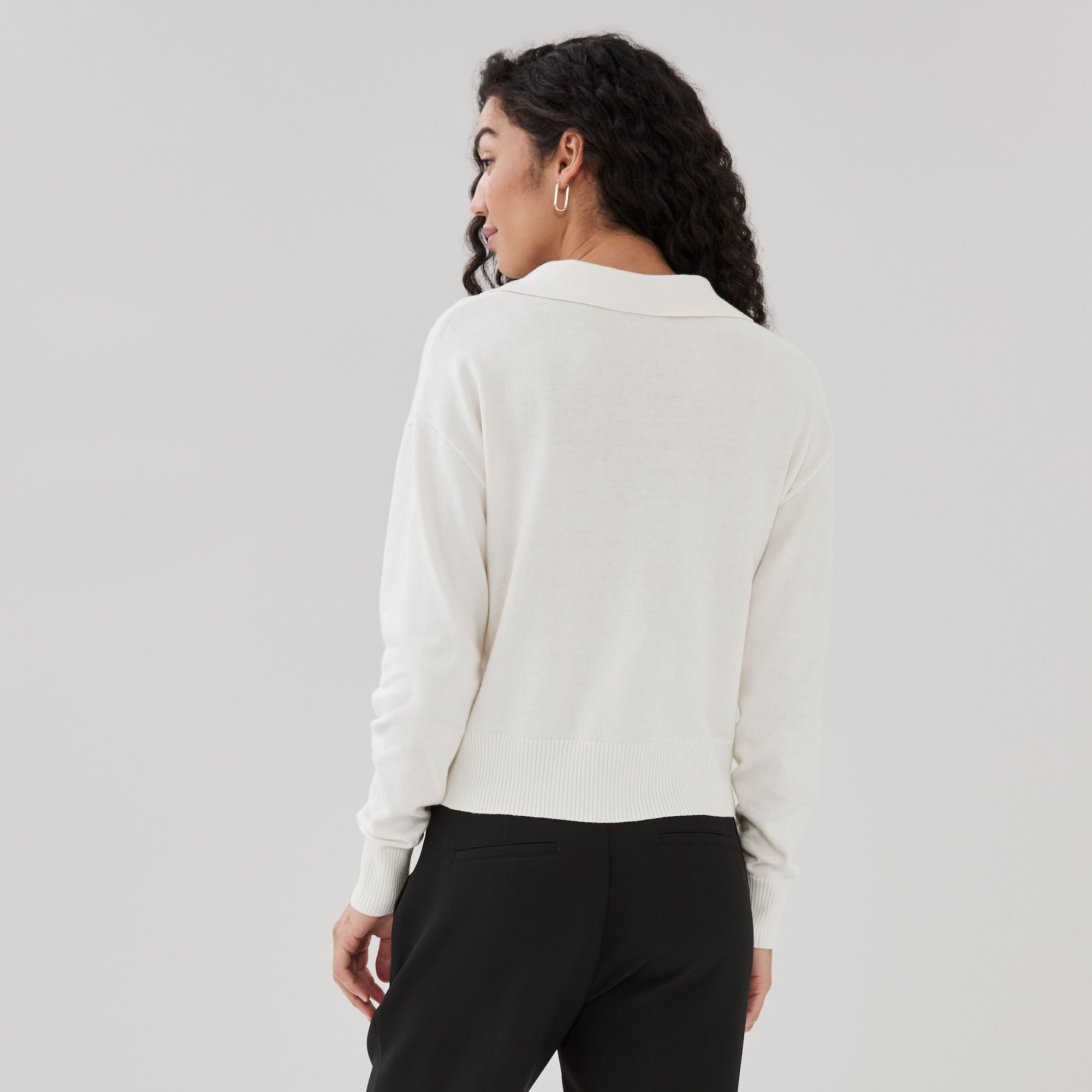 Cotton Cashmere Blend Polo Sweater