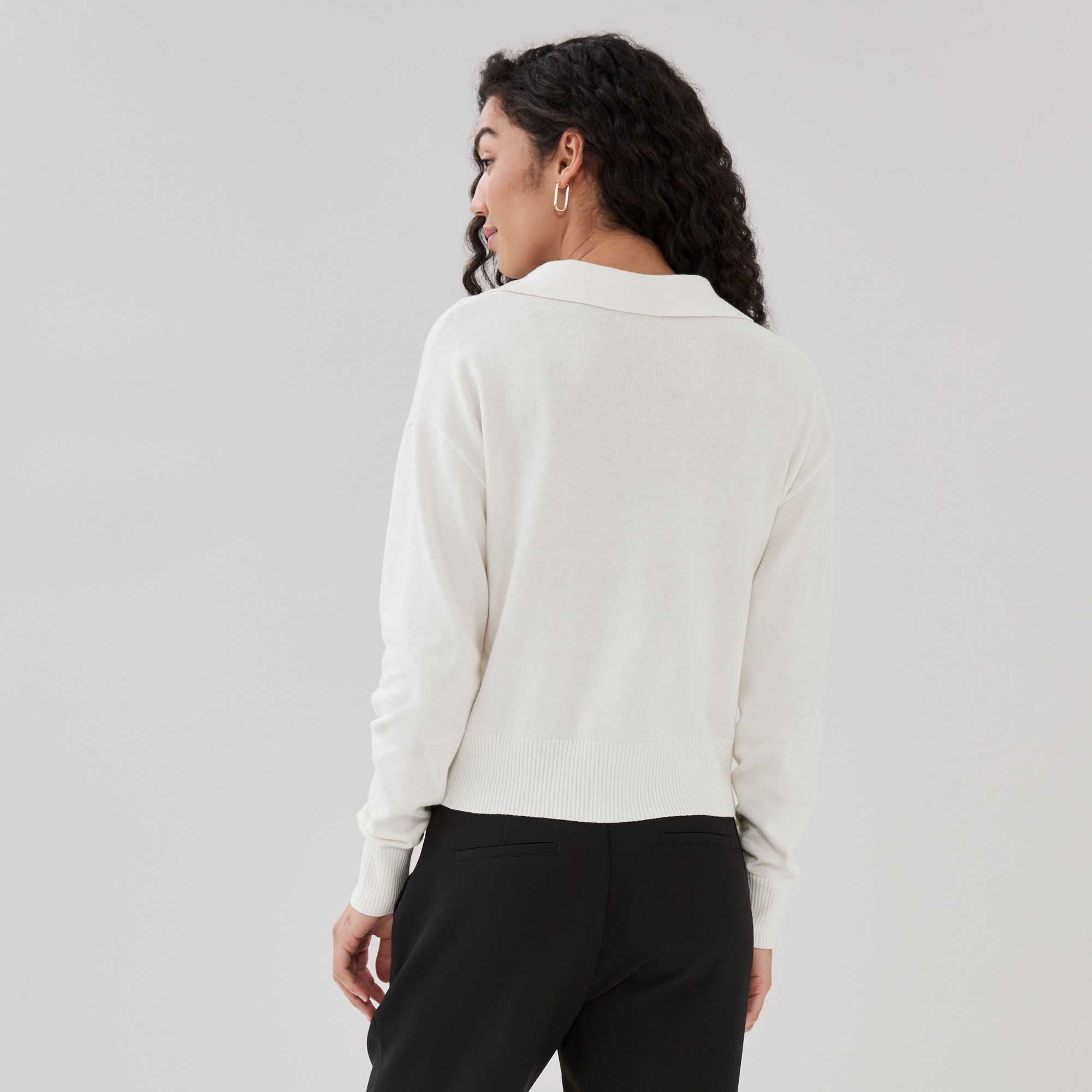 Cotton Cashmere Blend Polo Sweater