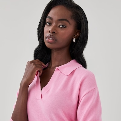 Cotton Cashmere Polo Sweater - Pink