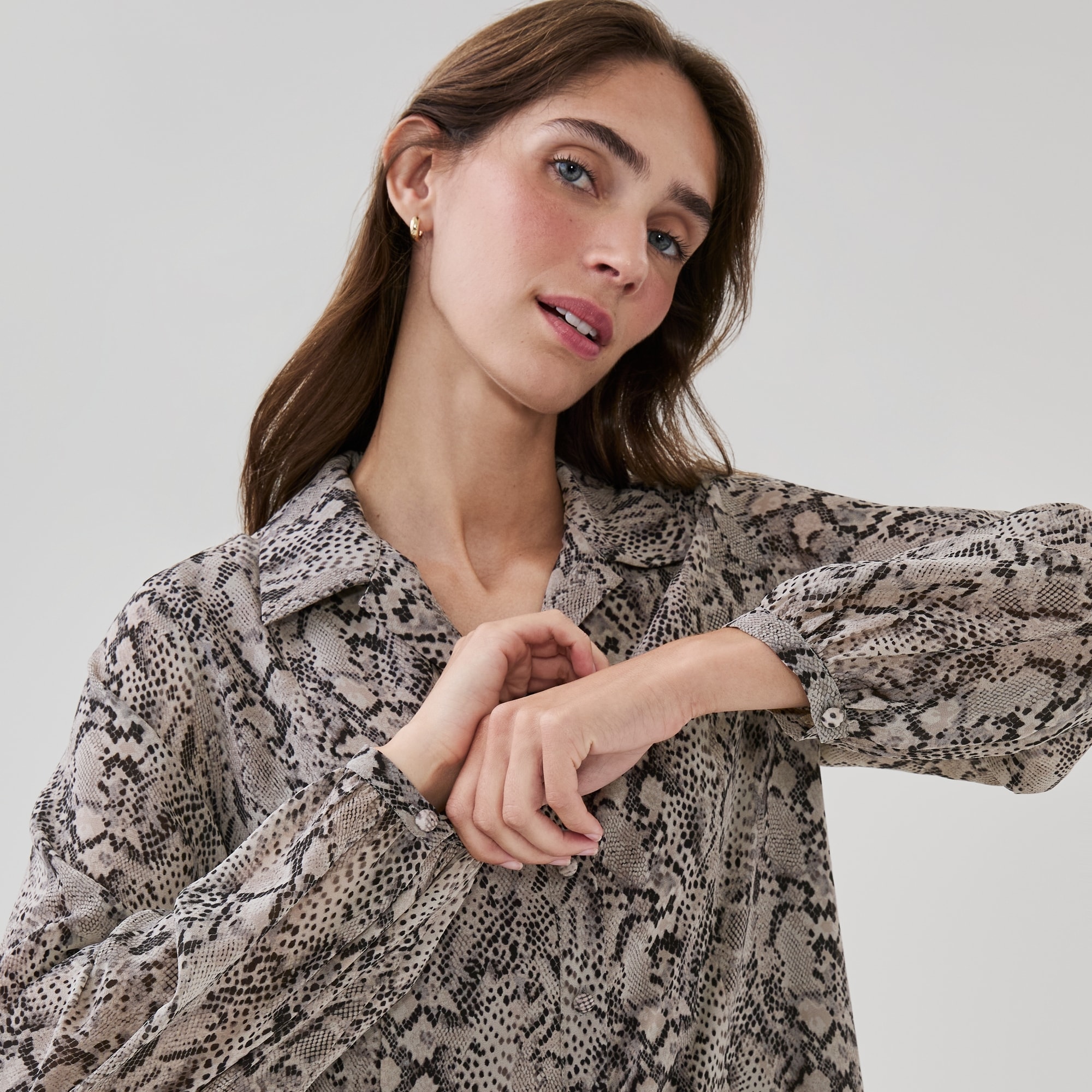 Robe chemisier imprimée à manches longues