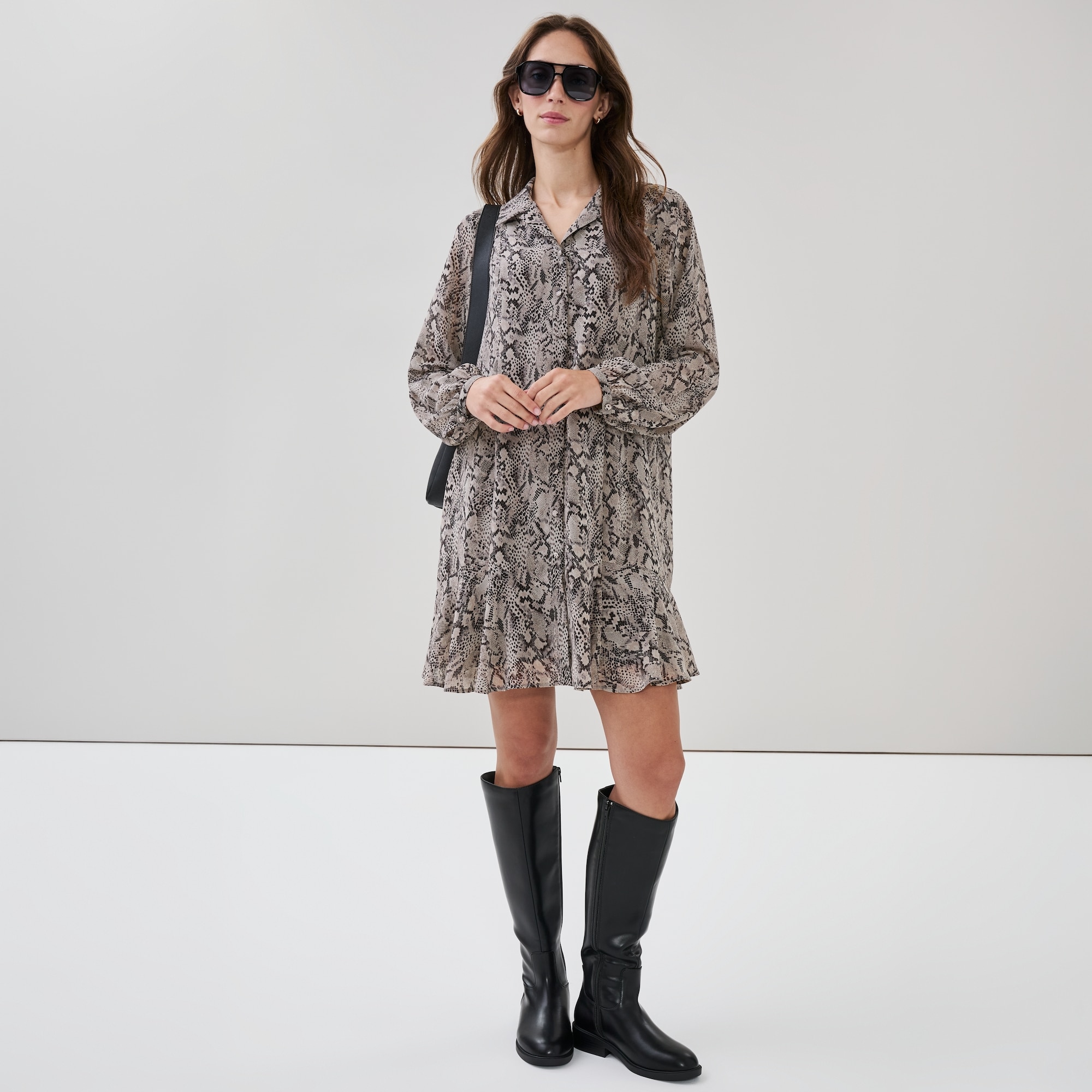 Robe chemisier imprimée à manches longues