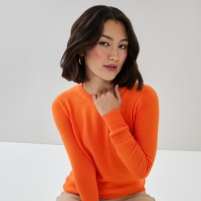 Cotton Cashmere Blend Sweater - Bright Orange