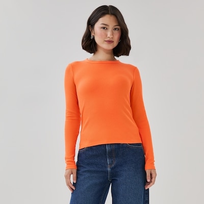 Ribbed Long Sleeve Top - Bright Orange
