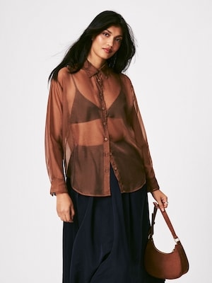 Organza Oversized Shirt - Brown